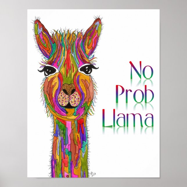 Poster llama mignon et coloré 11x14" (Devant)