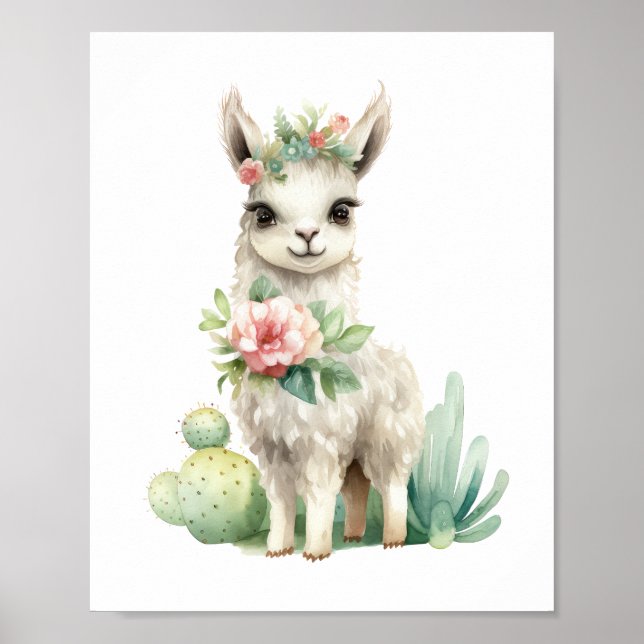 Poster Llama Nursery Décor Cute Llama Aquarelle (Devant)
