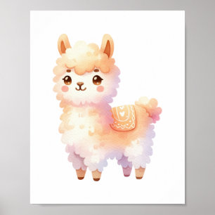 Poster Llama Nursery Décor Cute Llama Aquarelle