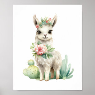 Poster Llama Nursery Décor Cute Llama Aquarelle