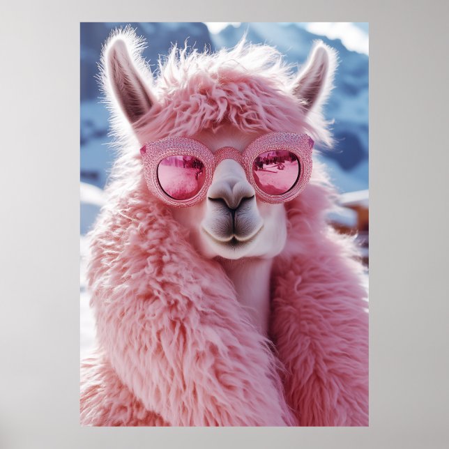 Poster Llama rose glamour - Icône mode hiver (Devant)