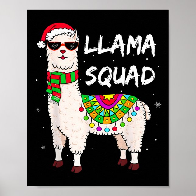 Poster Llama Squad Fun Llama Gles Matching Joyeux Christm (Devant)