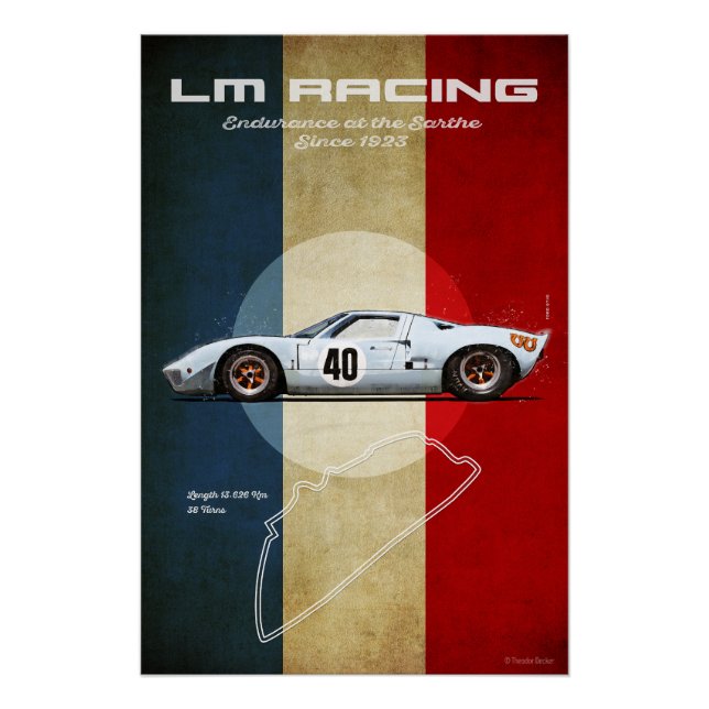 Poster LM Racing Ford GT40 Blue and Orange (Devant)