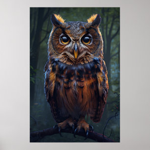 Poster L'observateur dans les bois - Owl Portrait Wall Ar