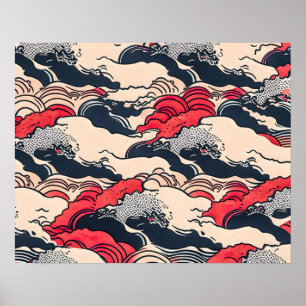 Poster L'océan Vintage Abstrait Waves Art à la japonaise 