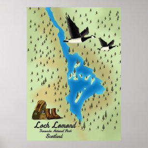 Poster Loch Lomond, Trossachs, Carte de l'Ecosse