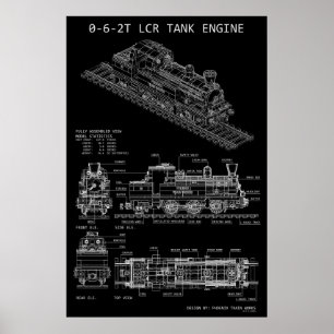 Poster Locomotive à tender intégré PTW 0-6-2T "Blueprint"