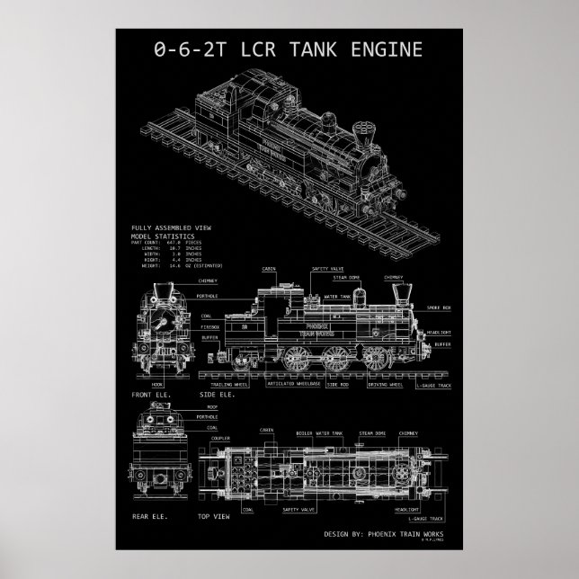 Poster Locomotive à tender intégré PTW 0-6-2T "Blueprint" (Devant)