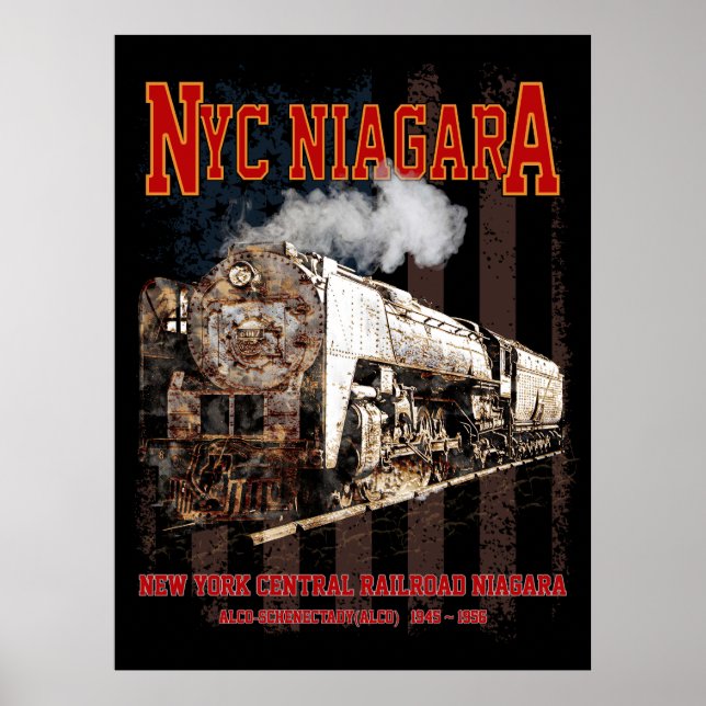 Poster Locomotive à vapeur NYC Niagara avec drapeau améri (Devant)
