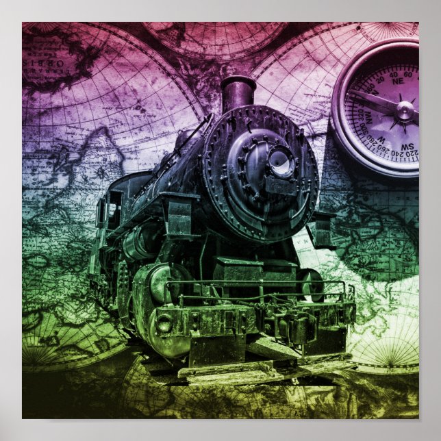 Poster Locomotive à vapeur vintage (Devant)