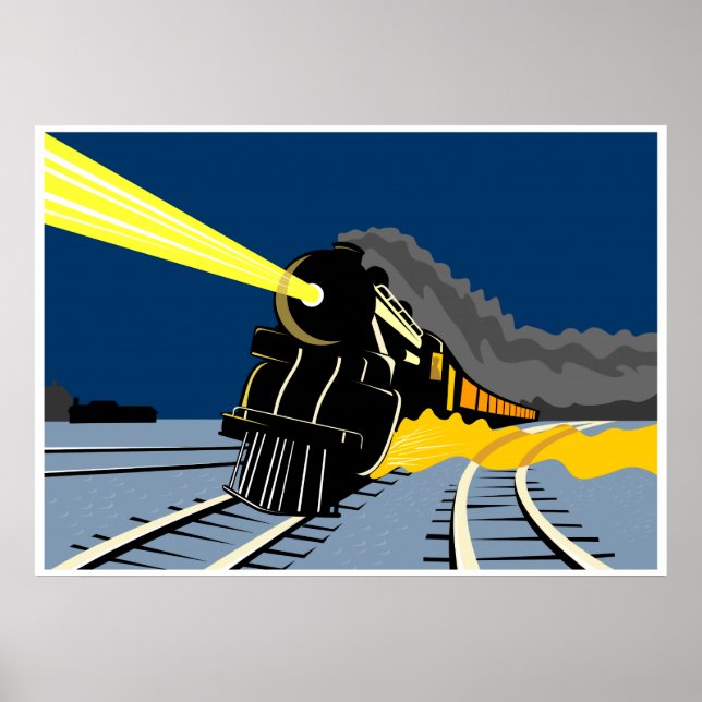 Poster locomotive de train à vapeur circulant aux feux de (Devant)
