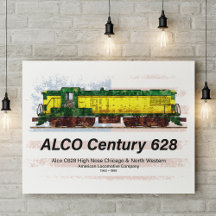 Locomotive diesel Alco C-628 et drapeau américain