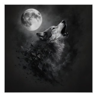 Poster L'œuvre d'art murale Loup Hurleur Lune