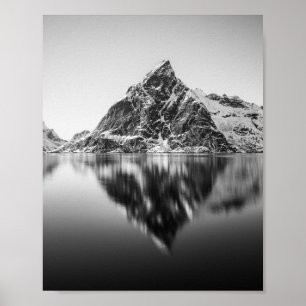 Poster Lofoten Mountain Black and White Photo