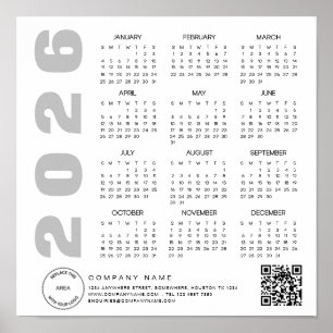 Poster Logo 2026 Calendrier QR Code Nom de la société
