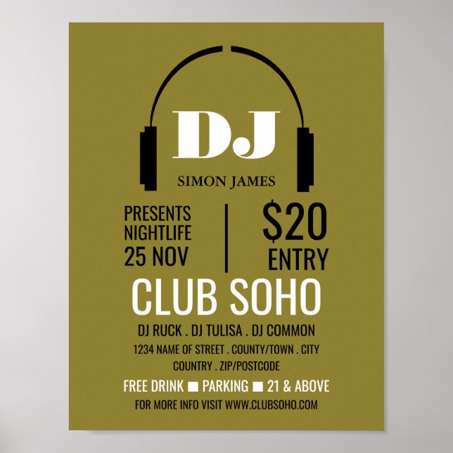 Poster Logo casque, DJ, Club Evénement Publicité (Devant)