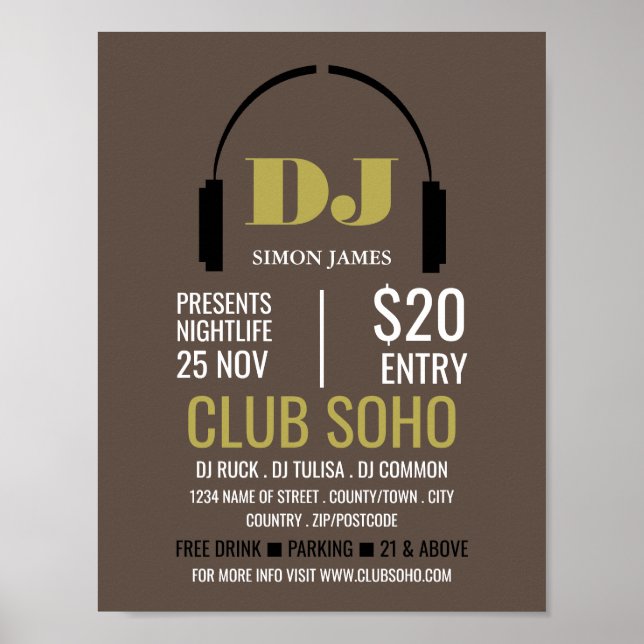 Poster Logo casque, DJ, Club Evénement Publicité (Devant)