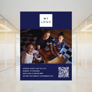 Poster logo commercial bleu marine photo bienvenue code Q