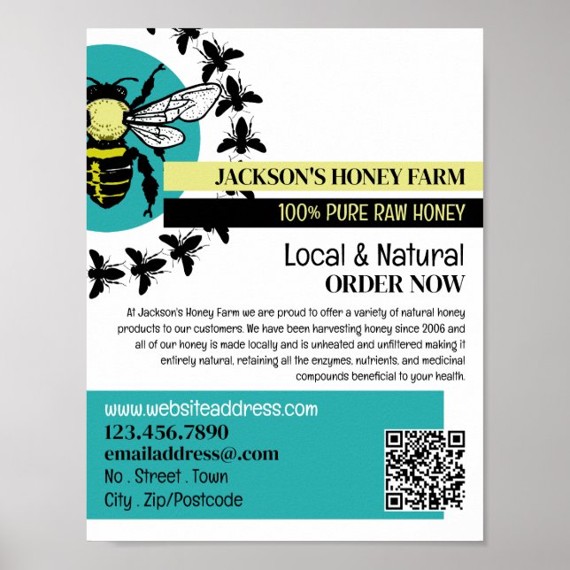 Poster Logo d'abeilles - Beeyard, Honey Farm Publicité (Devant)
