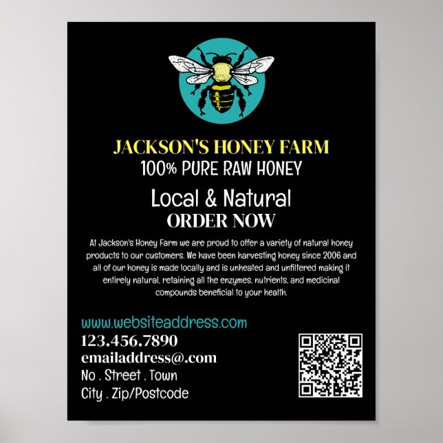 Poster Logo d'abeilles élégant - Beeyard, Honey Farm Publ (Devant)