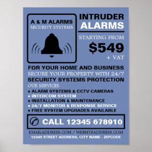 Poster Logo d'alarme noir et bleu, service d'alarme de sé