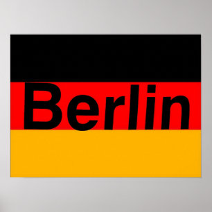 Poster Logo de Berlin dans le noir sur le drapeau