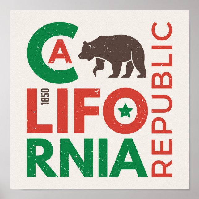 Poster Logo de California With Grizzly Bear (Devant)