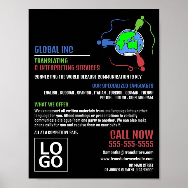 Poster Logo de communication, traducteur et interprète (Devant)