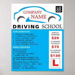 Poster Logo de la voiture bleue, école de conduite, instr