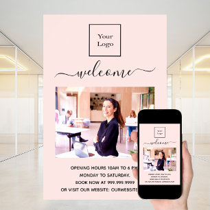 Poster Logo de l'entreprise photo bienvenue blush or rose