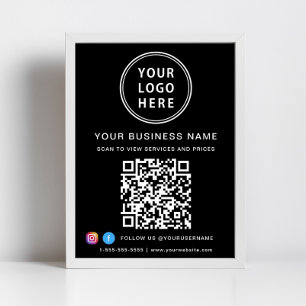 Poster Logo de l'entreprise QR Code Social Media Black