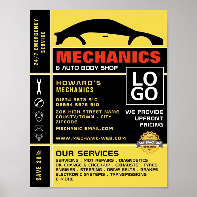 Poster Logo de voiture, mécanique automobile et réparatio (Devant)