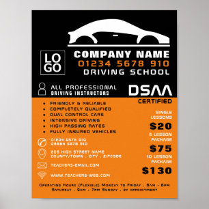 Poster Logo de voiture noir et blanc, école de conduite, 