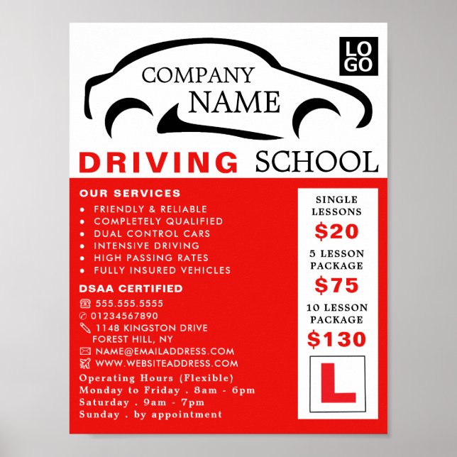 Poster Logo de voiture noire, école de conduite, Advert i (Devant)