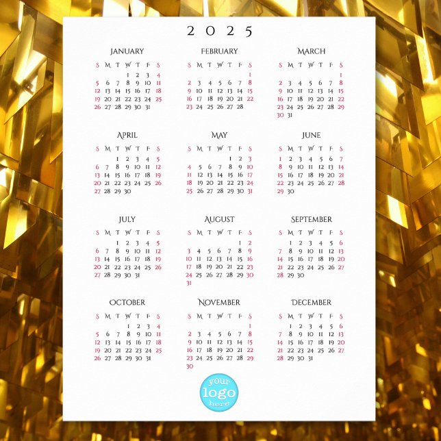 Poster Logo d'entreprise personnalisé Calendrier 2025 (Personalized Company Business Logo 2025 Calendar Poster)
