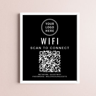 Poster Logo d'entreprise Réseau Wi-Fi QR Code noir
