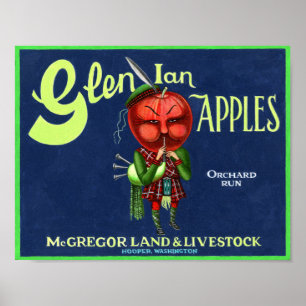 Poster Logo des pommes Glen Ian Vintage, Hooper, Washingt