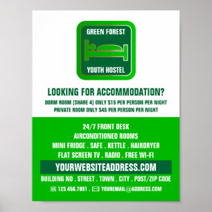Poster Logo du lit vert, Logement de l'auberge Publicité
