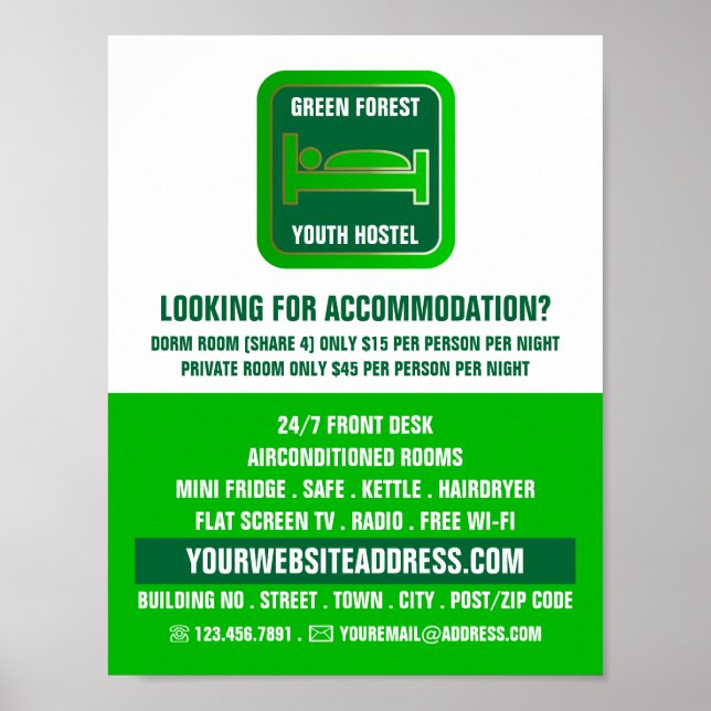 Poster Logo du lit vert, Logement de l'auberge Publicité (Devant)