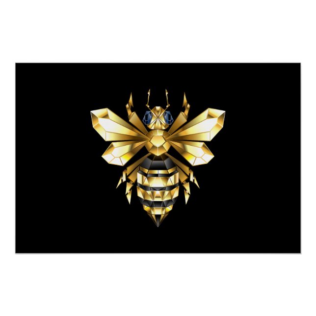 Poster Logo Faux Gold Foil Bee Polygonal sur Noir (Devant)