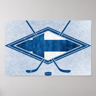 Poster Logo finlandais Suomi de drapeau d'hockey
