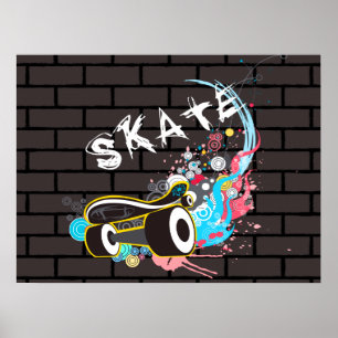 Poster Logo Graffiti Patinage Mur En Brick Avec Carte