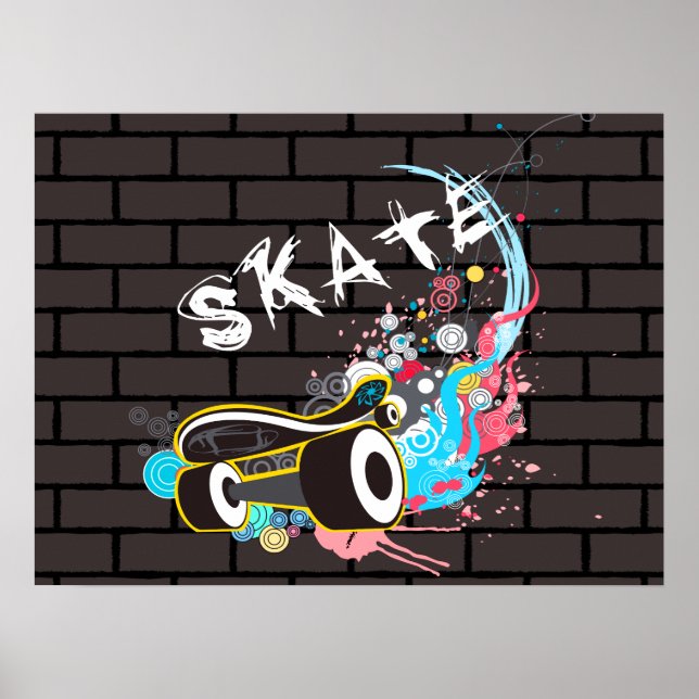 Poster Logo Graffiti Patinage Mur En Brick Avec Carte (Devant)