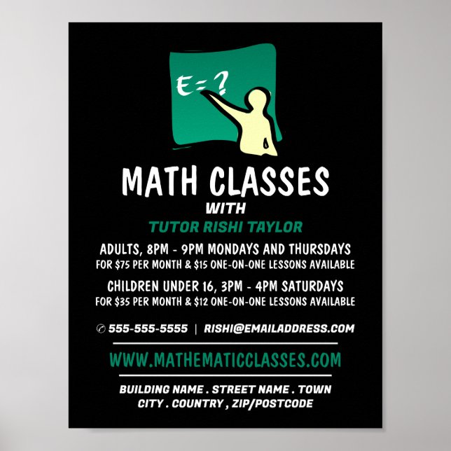 Poster Logo Mathématique, Classes Mathématiques Publicité (Devant)