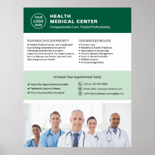 Poster Logo Photo QR Clinique de santé Médecin Vert