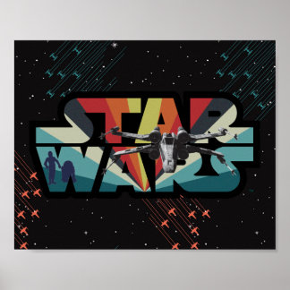 Poster Logo rétro Star Wars en explosion en forme d'étoil