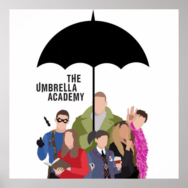Poster Logo Silhouette de l'Académie des Parapluies Noir (Devant)