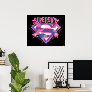 Poster Logo Supergirl grunge rose et violet