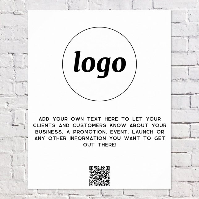 Poster Logo Texte QR Code promotionnel Entreprise (Logo with custom text and QR code business promotional poster)