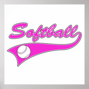 Poster logotype de texte de script softball rose